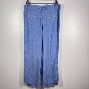 INC‎ International Concepts Linen Pants Embellished Drawstring Blue Size 12